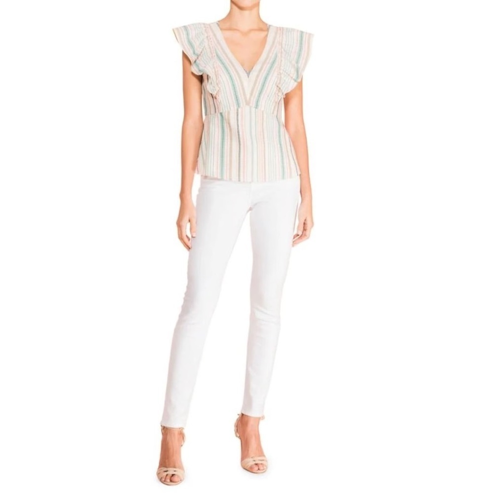 Parker Halsey Top NWT S Soft Coastal Stripe Ruffle Blouse